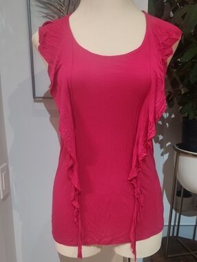 Armani Exchange Hot Pink Ruffle-Trim Tank Top